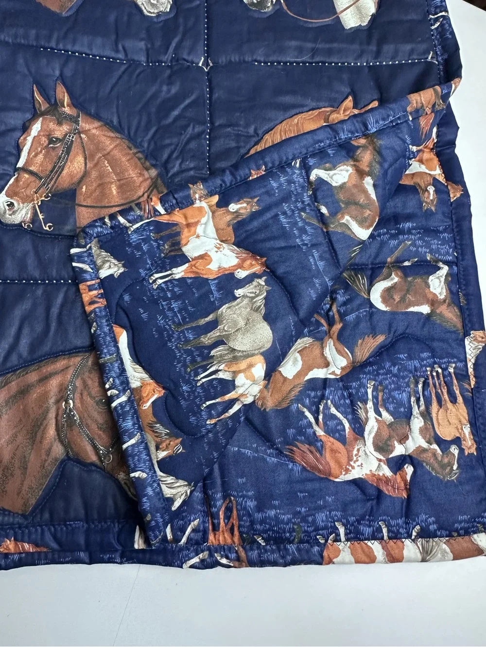 Horse Quilt Throw Blanket Cranston Equestrian Reversible Size 52 x 43 inches